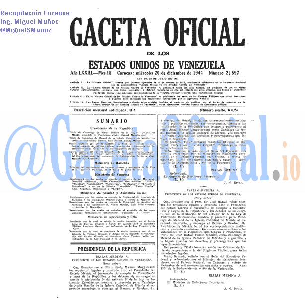 Gaceta Oficial 21592 del 20 Diciembre 1944