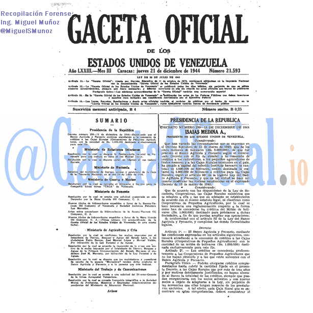 Gaceta Oficial 21593 del 21 Diciembre 1944