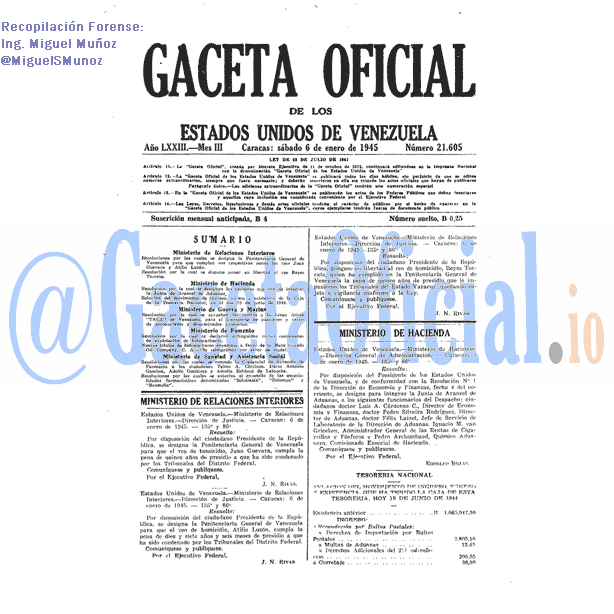 Gaceta Oficial 21605 del 6 Enero 1945