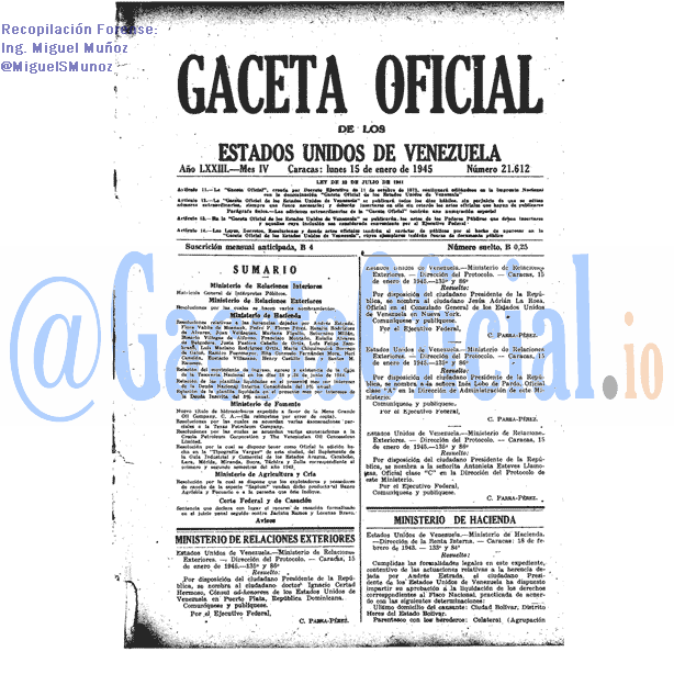 Gaceta Oficial 21612 del 15 Enero 1945
