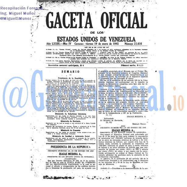 Gaceta Oficial 21616 del 19 Enero 1945
