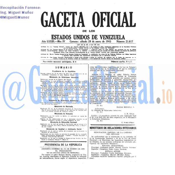 Gaceta Oficial 21617 del 20 Enero 1945