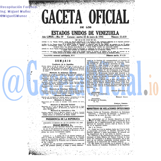 Gaceta Oficial 21619 del 23 Enero 1945