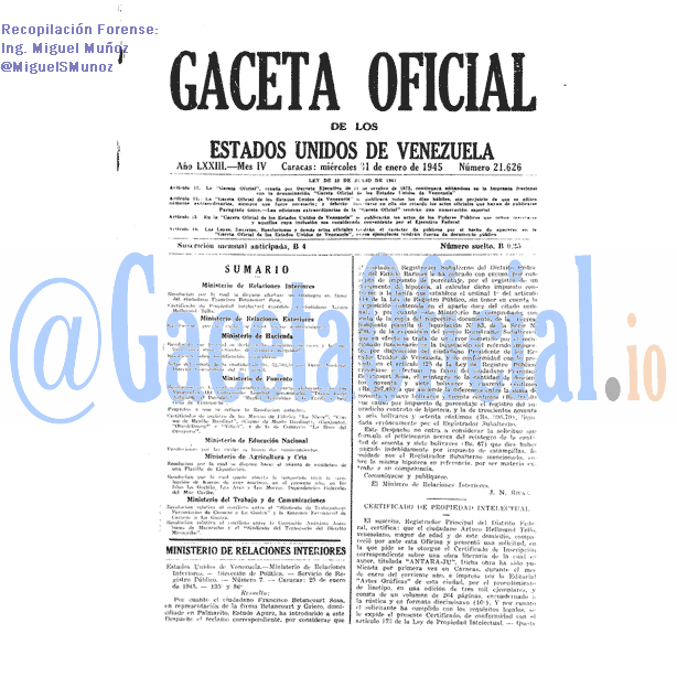 Gaceta Oficial 21626 del 31 Enero 1945
