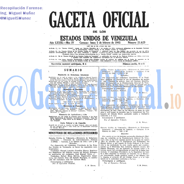 Gaceta Oficial 21629 del 5 Febrero 1945