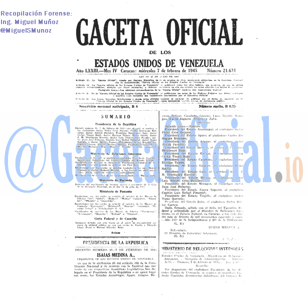 Gaceta Oficial 21631 del 7 Febrero 1945