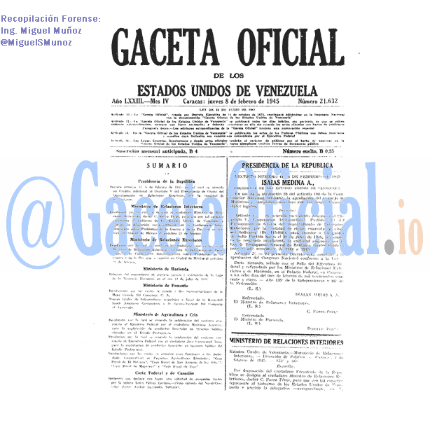 Gaceta Oficial 21632 del 8 Febrero 1945