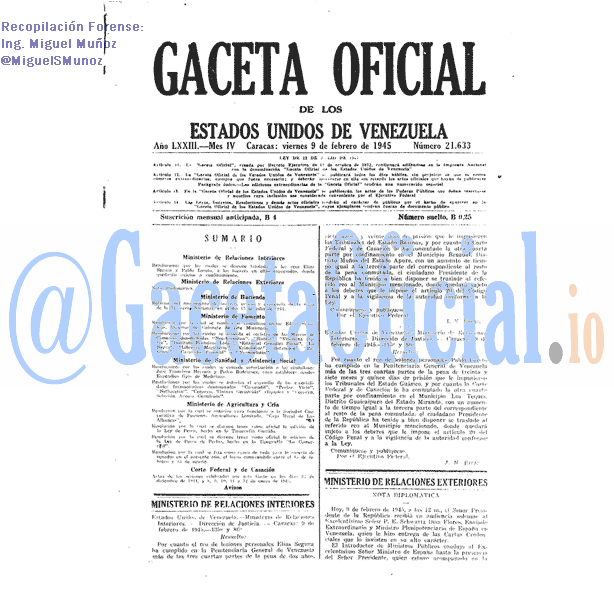 Gaceta Oficial 21633 del 9 Febrero 1945