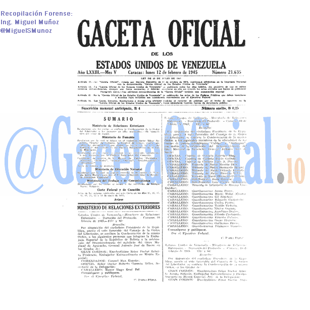 Gaceta Oficial 21635 del 12 Febrero 1945