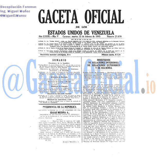 Gaceta Oficial 21636 del 13 Febrero 1945