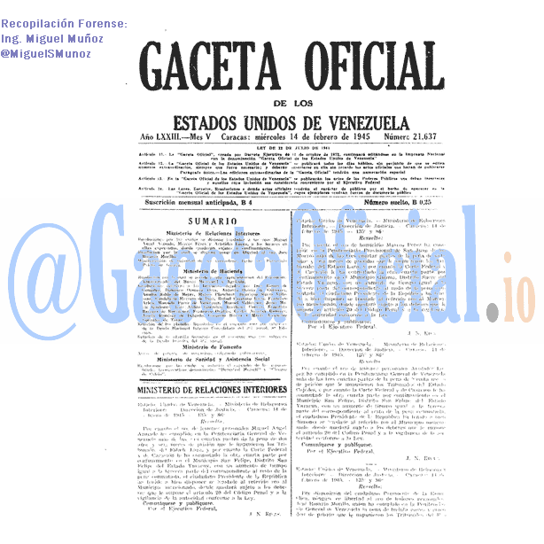 Gaceta Oficial 21637 del 14 Febrero 1945