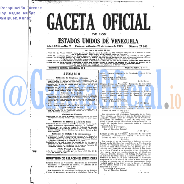 Gaceta Oficial 21649 del 28 Febrero 1945