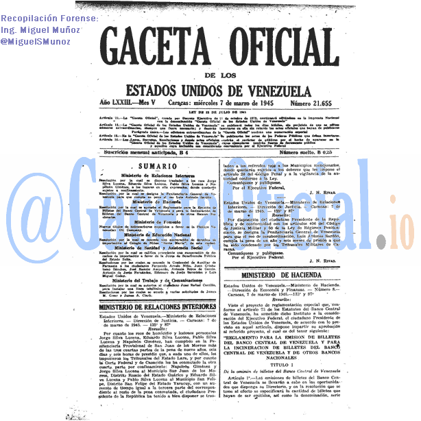 Gaceta Oficial 21655 del 7 Marzo 1945