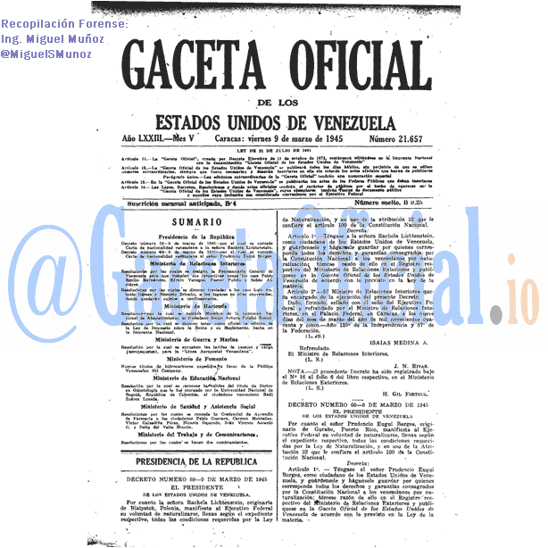 Gaceta Oficial 21657 del 9 Marzo 1945
