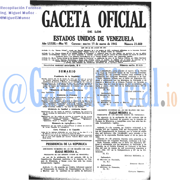 Gaceta Oficial 21660 del 13 Marzo 1945