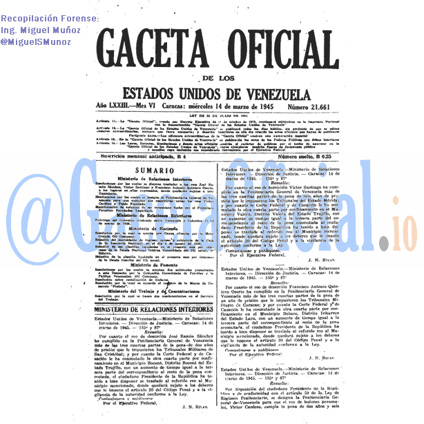 Gaceta Oficial 21661 del 14 Marzo 1945