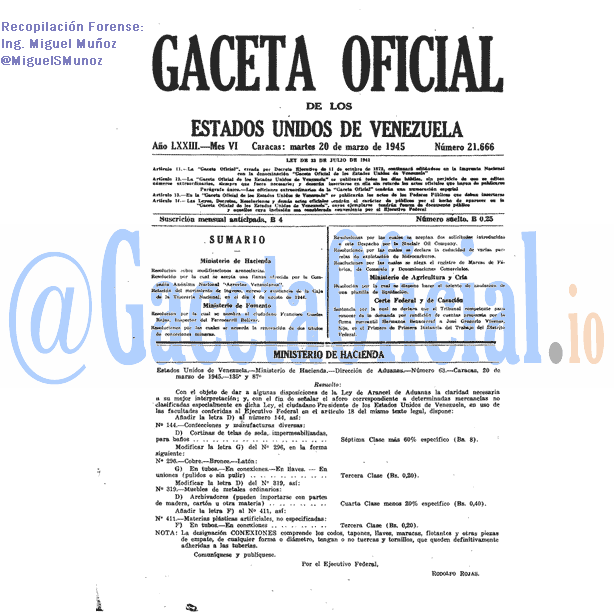 Gaceta Oficial 21666 del 20 Marzo 1945