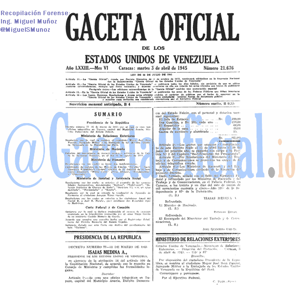 Gaceta Oficial 21676 del 3 Abril 1945