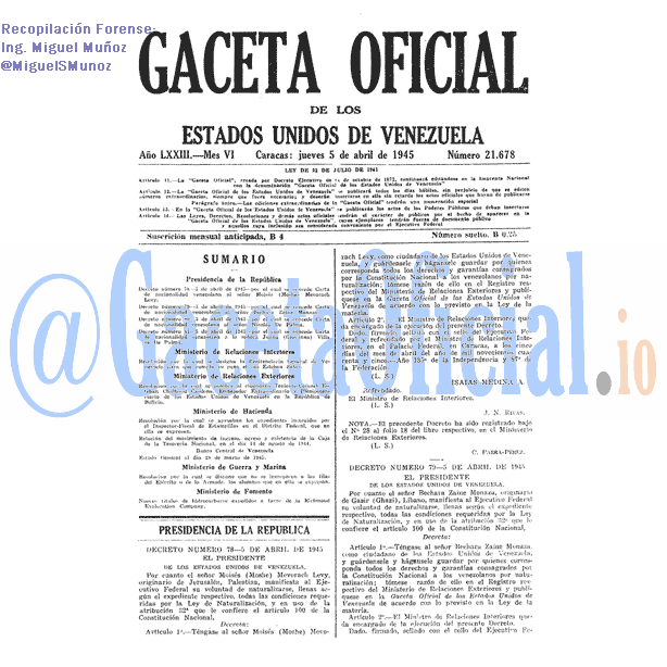 Gaceta Oficial 21678 del 5 Abril 1945