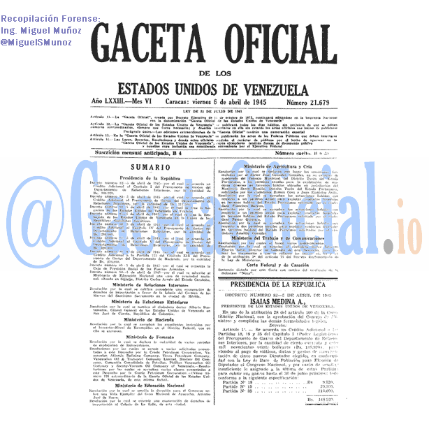 Gaceta Oficial 21679 del 6 Abril 1945