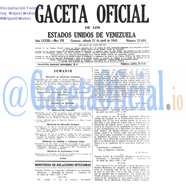 Gaceta Oficial 21691 del 21 Abril 1945
