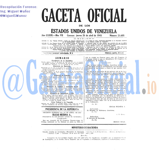 Gaceta Oficial 21695 del 26 Abril 1945