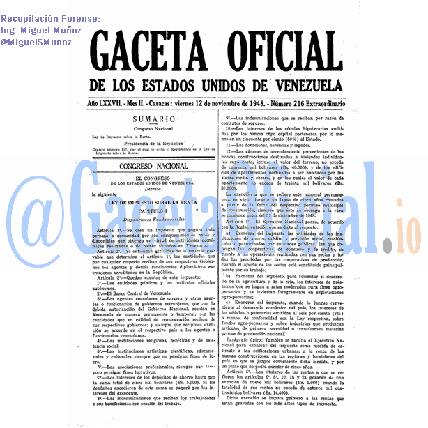 Gaceta Oficial 216 del 12 Noviembre 1948