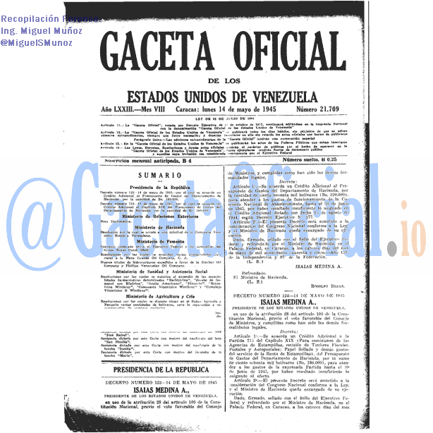 Gaceta Oficial 21709 del 14 Mayo 1945