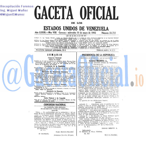 Gaceta Oficial 21711 del 16 Mayo 1945