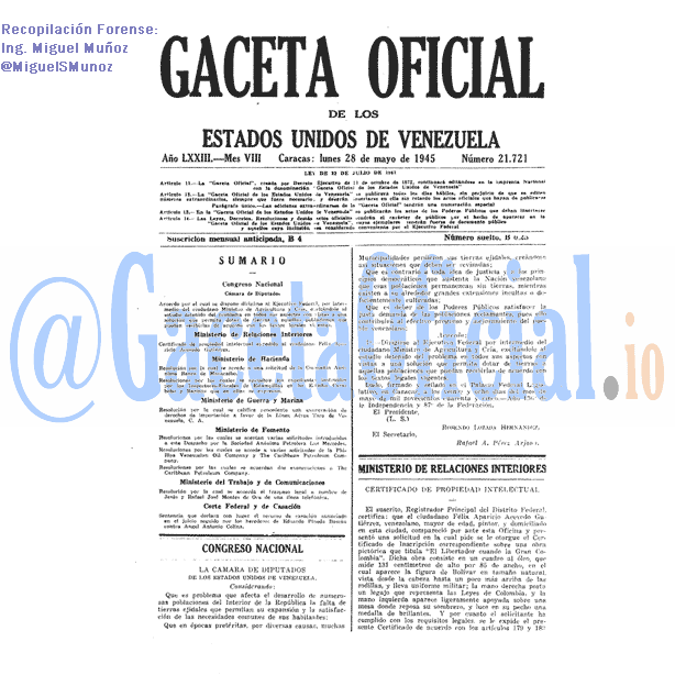Gaceta Oficial 21721 del 28 Mayo 1945