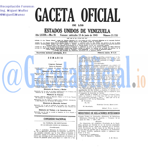 Gaceta Oficial 21735 del 13 Junio 1945