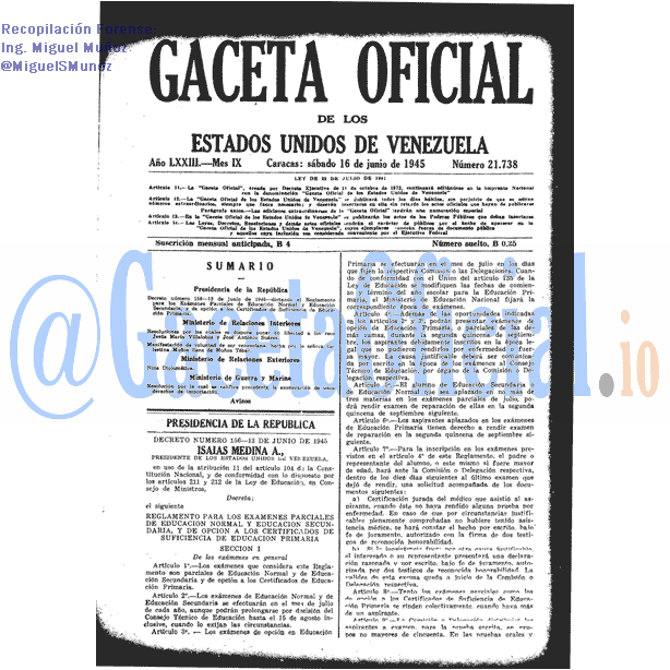 Gaceta Oficial 21738 del 16 Junio 1945