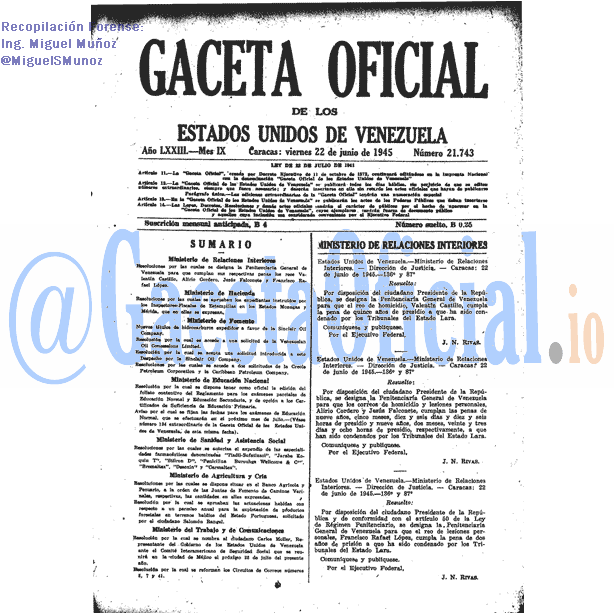 Gaceta Oficial 21743 del 22 Junio 1945