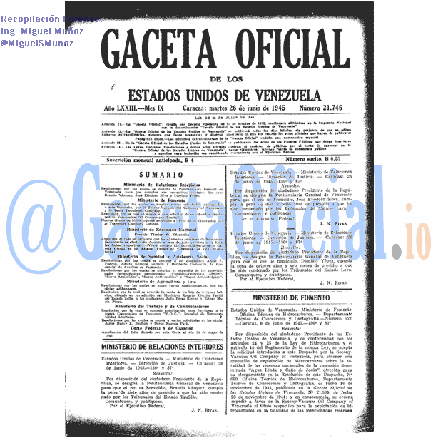 Gaceta Oficial 21746 del 26 Junio 1945