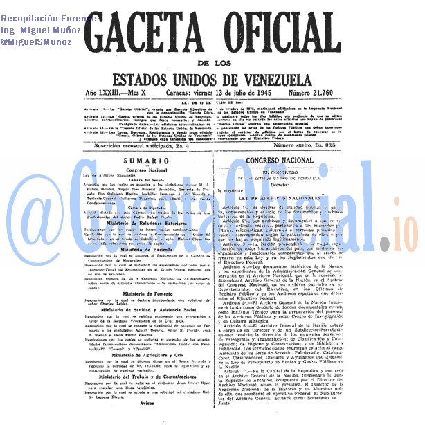 Gaceta Oficial 21760 del 13 Julio 1945