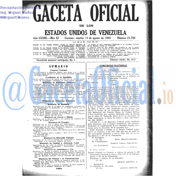 Gaceta Oficial 21786 del 14 Agosto 1945