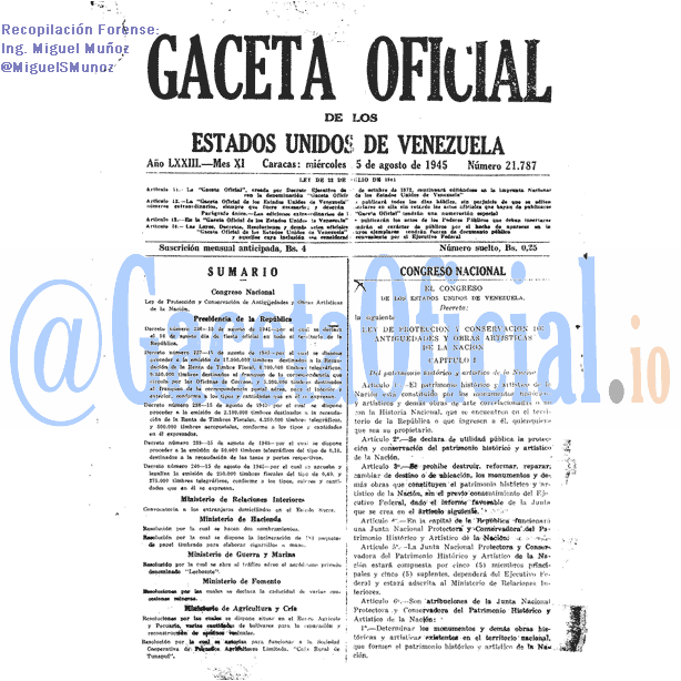 Gaceta Oficial 21787 del 15 Agosto 1945
