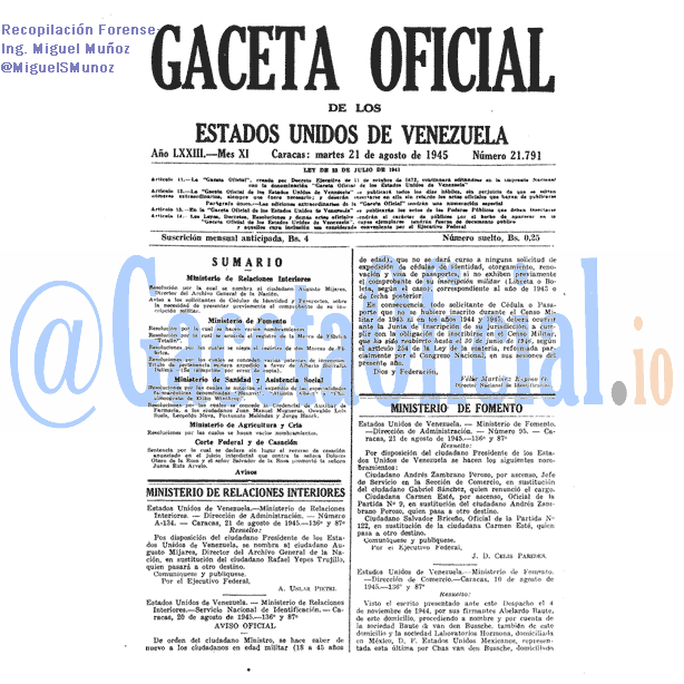 Gaceta Oficial 21791 del 21 Agosto 1945