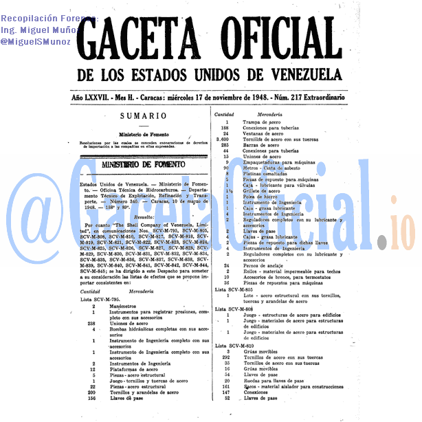 Gaceta Oficial 217 del 17 Octubre 1948