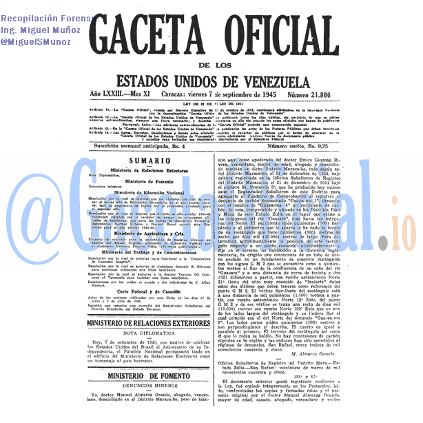 Gaceta Oficial 21806 del 7 Septiembre 1945