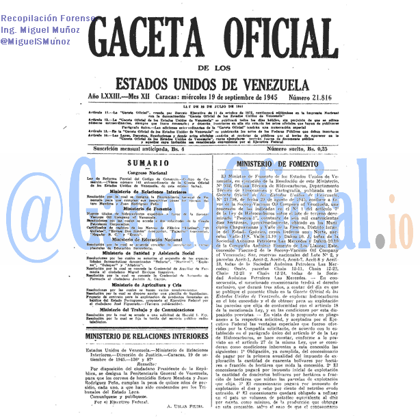 Gaceta Oficial 21816 del 19 Septiembre 1945