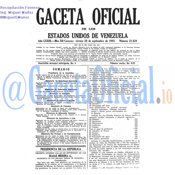 Gaceta Oficial 21824 del 28 Septiembre 1945
