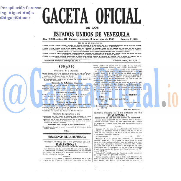 Gaceta Oficial 21828 del 3 Octubre 1945