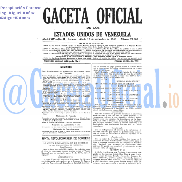 Gaceta Oficial 21863 del 17 Noviembre 1945