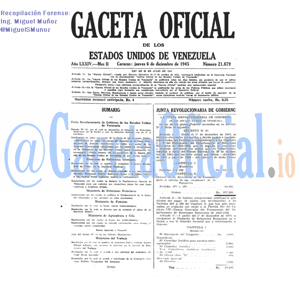 Gaceta Oficial 21879 del 6 Diciembre 1945