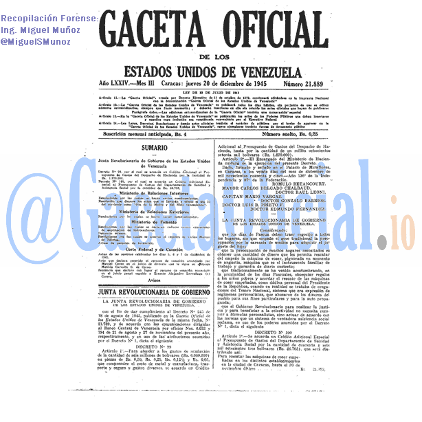 Gaceta Oficial 21889 del 20 Diciembre 1945
