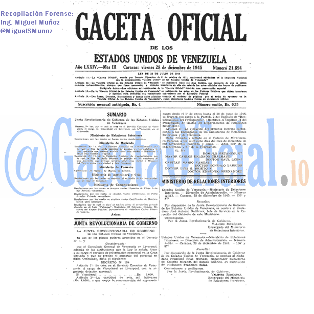 Gaceta Oficial 21894 del 28 Diciembre 1945