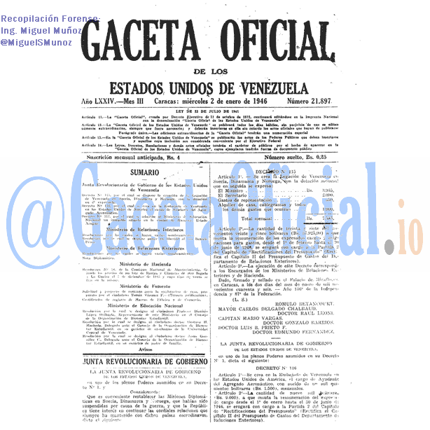 Gaceta Oficial 21897 del 2 Enero 1946