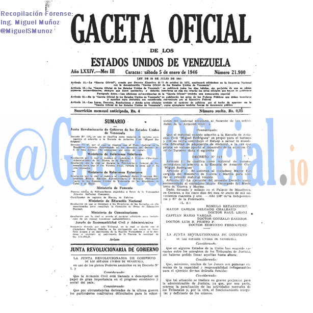 Gaceta Oficial 21900 del 5 Enero 1946