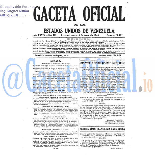 Gaceta Oficial 21902 del 8 Enero 1946